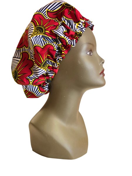 Bonnet de protection réglable en coton de wax, doublé de satin