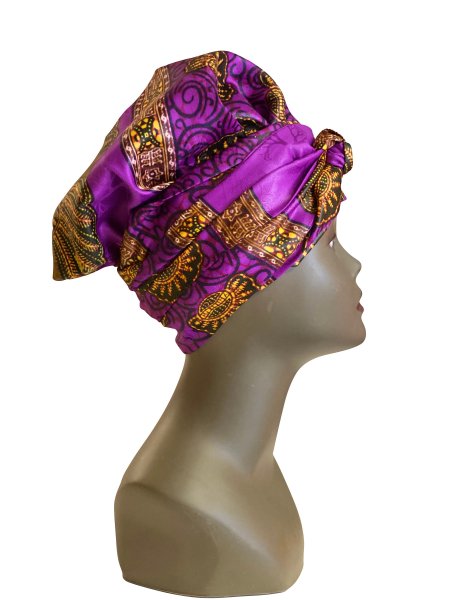 Bonnet Turban en WAX imprimé sur du tissu BAZIN RICHE haut de gamme / B17