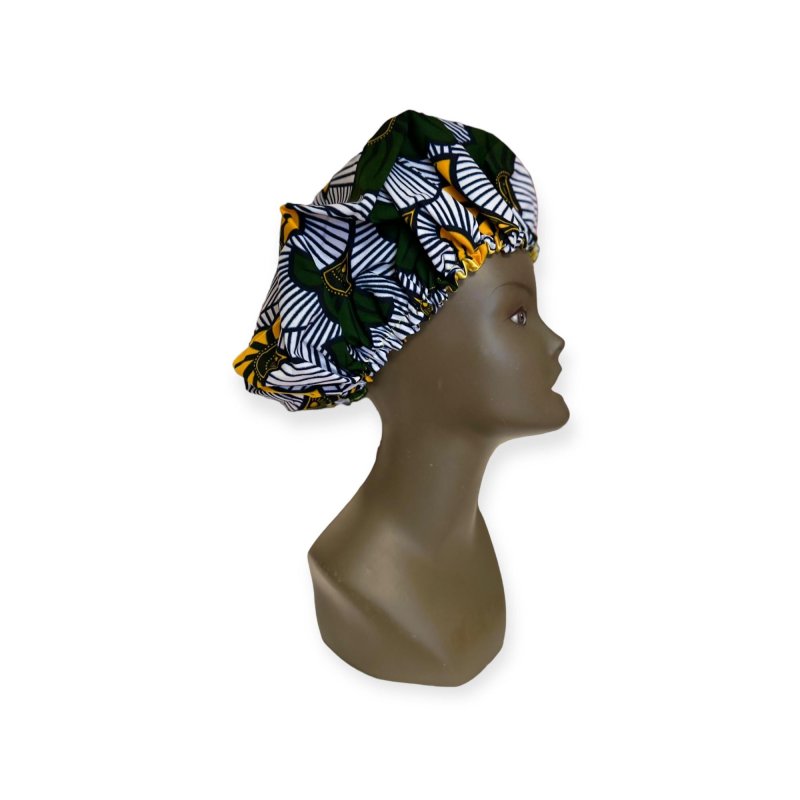 Bonnet de protection capillaire, réglable, en wax de coton doublé de satin