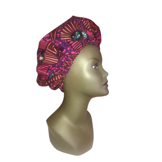 Bonnet de nuit en coton de wax et satin,réglable / B57