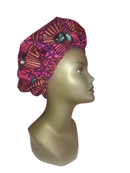 Bonnet de nuit en coton de wax et satin,réglable / B57