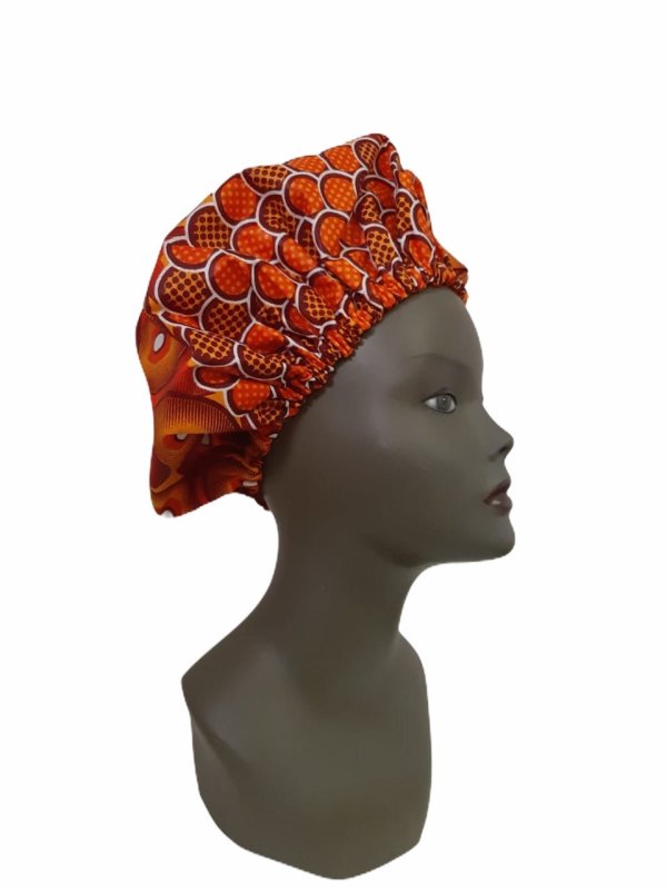 Bonnet de satin et wax de coton, réglable /B11