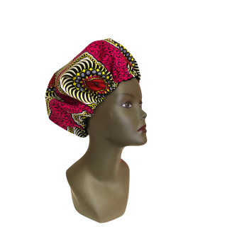 Bonnet Wax & Satin rose et jaune réglable By Georges Décimus /B43