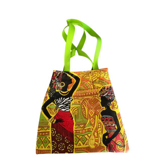 Sac Tote Bag Motifs Ethniques — Silhouettes Africaines Éléphant Anse Verte