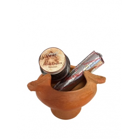 Ensemble Brûle encens "fait main" en terre cuite avec son charbon et son encens naturel Thiouraye